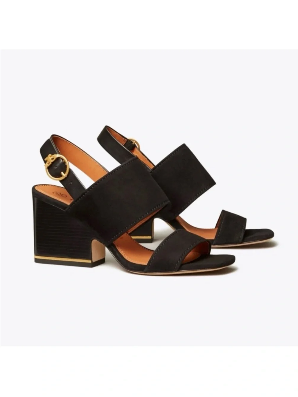 Tory Burch Black Suede Block Heel Slingback Sandals